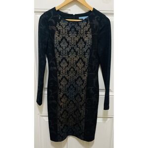 Antonio Melani Sheath Dress Damask Print Long Sleeve‎ Party Black Size 4